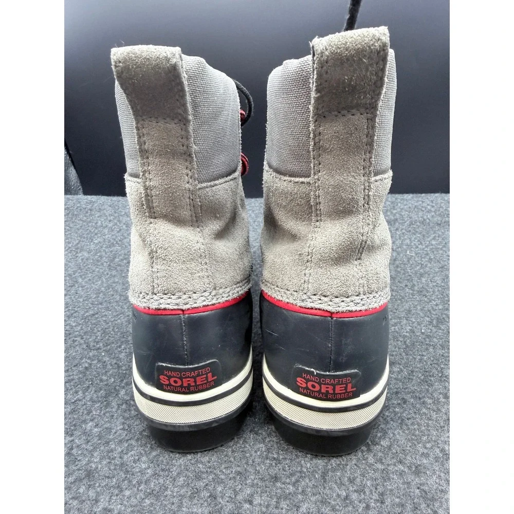 Sorel Waterproof Duck Boots Gray Black Red Suede Rubber Lace Up Winter Boots